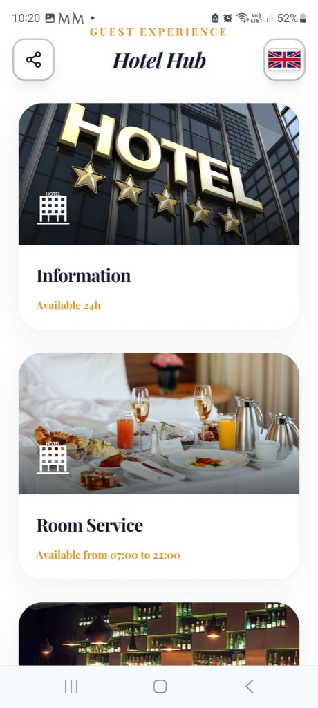 Hotel Hub ChefVision — ekran Information i Room Service
