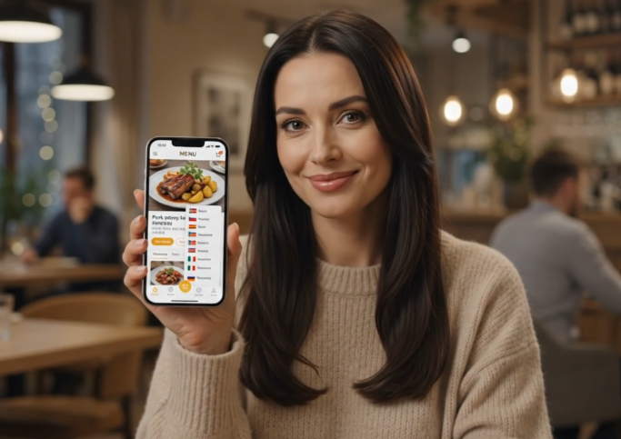 Gość czyta menu w swoim języku