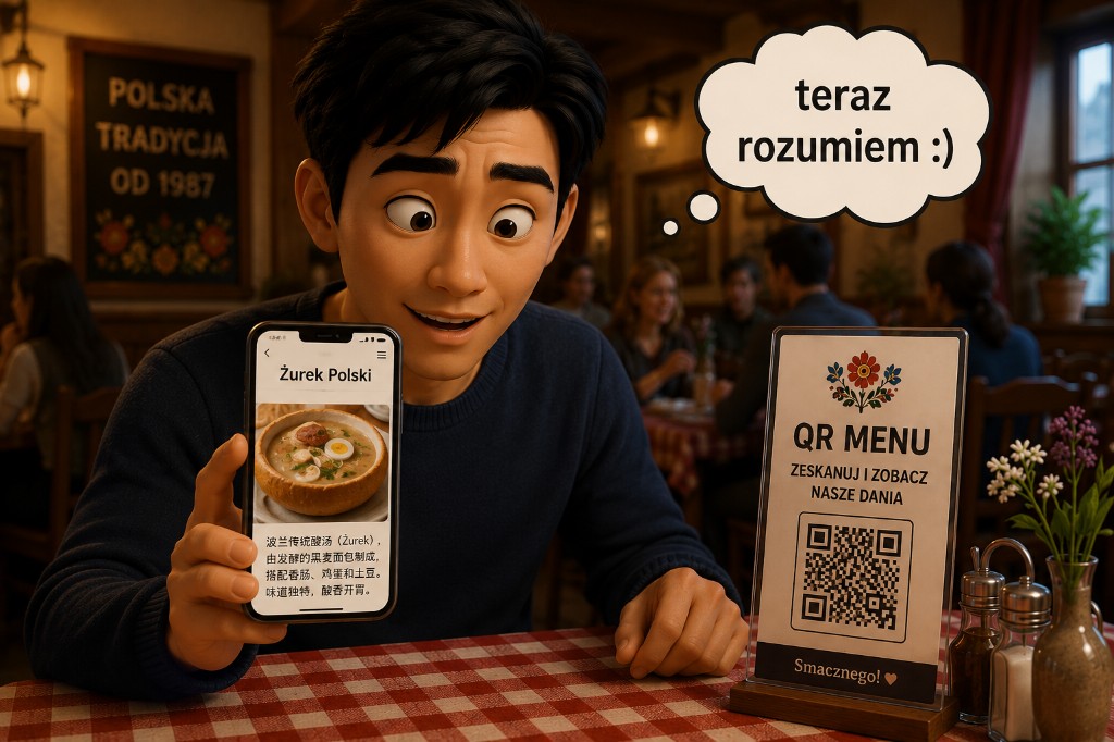 Gość czyta menu w swoim języku